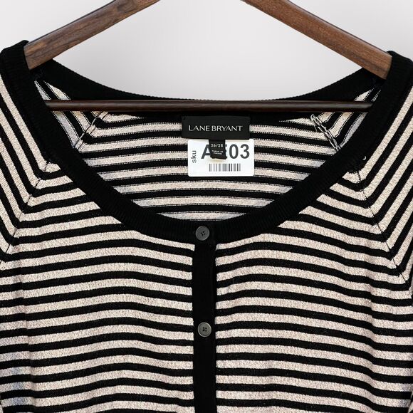 Lane Bryant Button Front Cardigan Sweater Women Size 26/28 Black Gold Striped - Picture 3 of 11